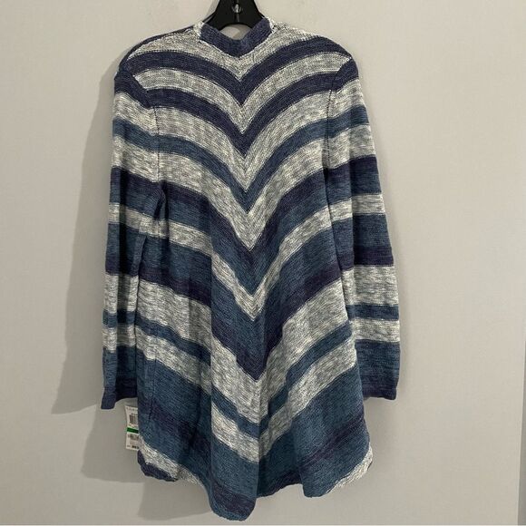 Style & Co. Women’s Open Front Long Sleeve Striped Blue Cardigan Sweater size L - Picture 2 of 3